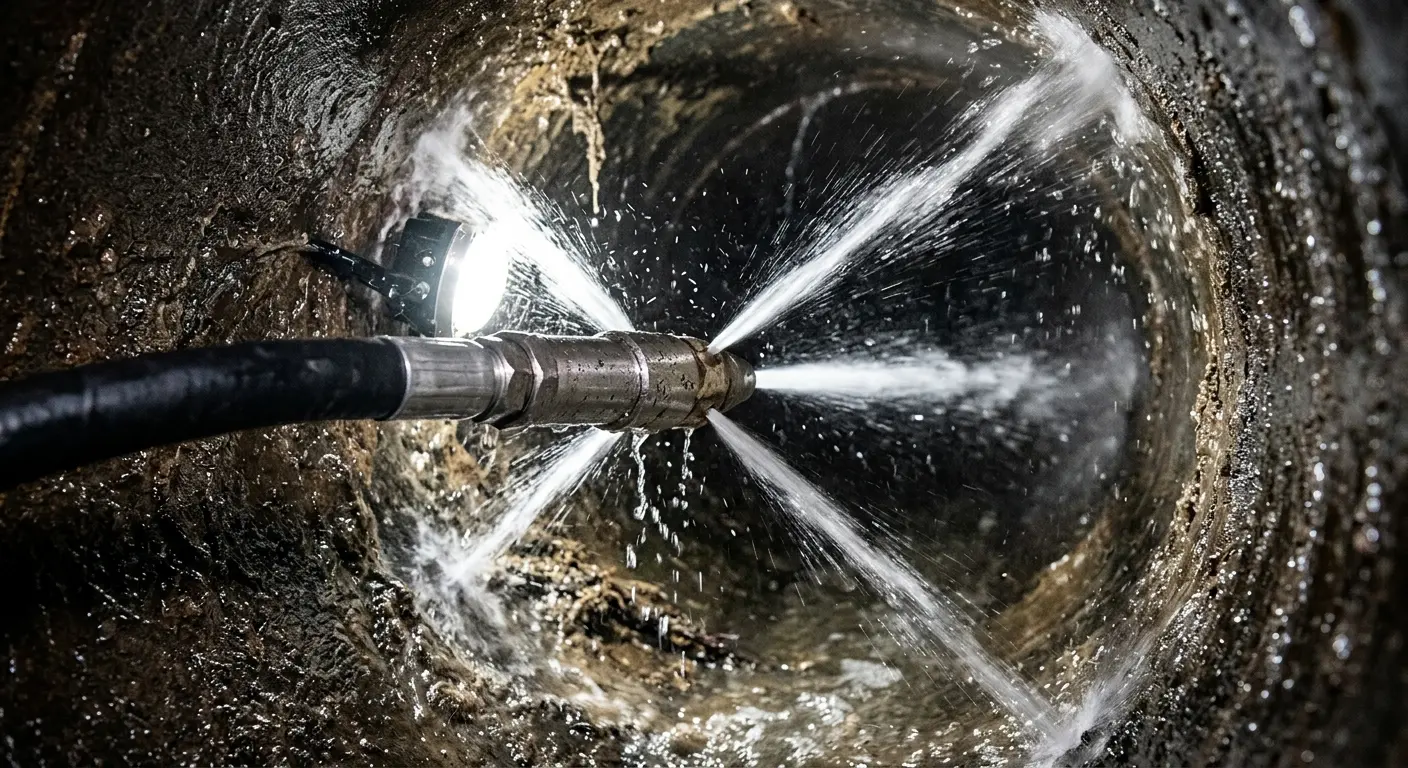 High-pressure hydro jetting nozzle cleaning sewer pipe for Sewer Line Relining in Chena Ridge